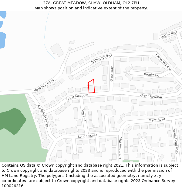 27A, GREAT MEADOW, SHAW, OLDHAM, OL2 7PU: Location map and indicative extent of plot