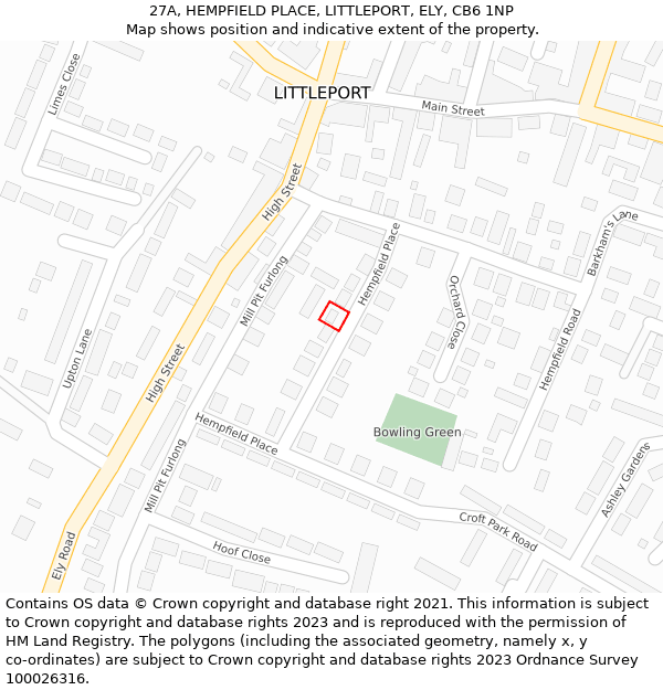 27A, HEMPFIELD PLACE, LITTLEPORT, ELY, CB6 1NP: Location map and indicative extent of plot