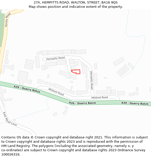 27A, HEMPITTS ROAD, WALTON, STREET, BA16 9QS: Location map and indicative extent of plot