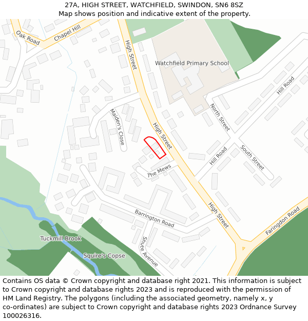 27A, HIGH STREET, WATCHFIELD, SWINDON, SN6 8SZ: Location map and indicative extent of plot