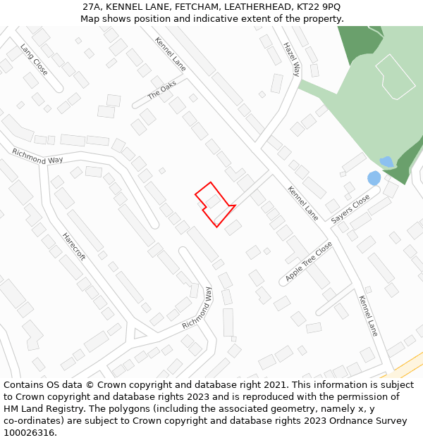 27A, KENNEL LANE, FETCHAM, LEATHERHEAD, KT22 9PQ: Location map and indicative extent of plot