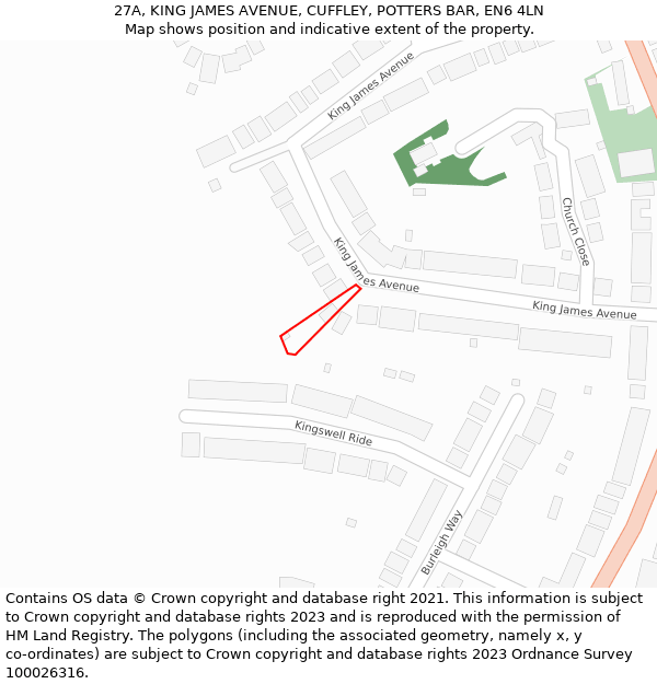 27A, KING JAMES AVENUE, CUFFLEY, POTTERS BAR, EN6 4LN: Location map and indicative extent of plot