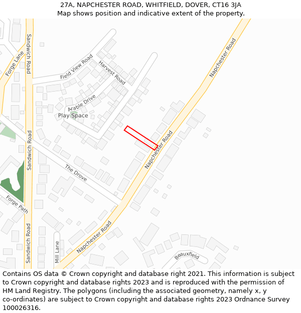 27A, NAPCHESTER ROAD, WHITFIELD, DOVER, CT16 3JA: Location map and indicative extent of plot