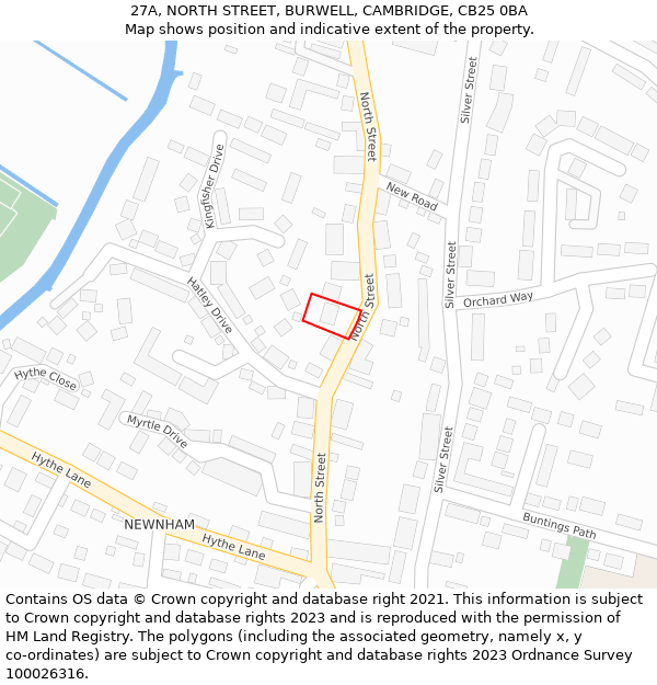 27A, NORTH STREET, BURWELL, CAMBRIDGE, CB25 0BA: Location map and indicative extent of plot