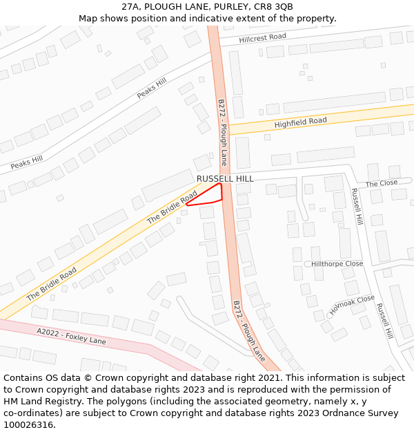 27A, PLOUGH LANE, PURLEY, CR8 3QB: Location map and indicative extent of plot