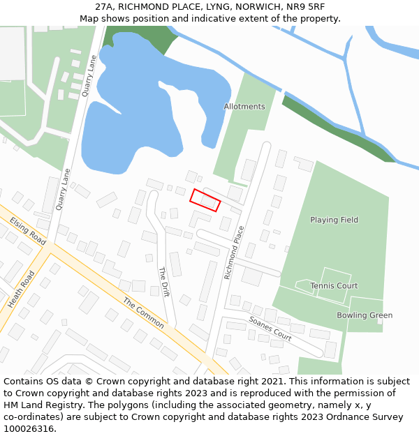 27A, RICHMOND PLACE, LYNG, NORWICH, NR9 5RF: Location map and indicative extent of plot