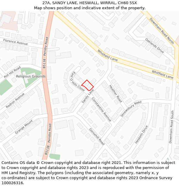 27A, SANDY LANE, HESWALL, WIRRAL, CH60 5SX: Location map and indicative extent of plot