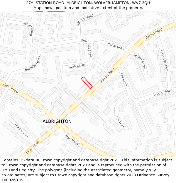 27A, STATION ROAD, ALBRIGHTON, WOLVERHAMPTON, WV7 3QH: Location map and indicative extent of plot