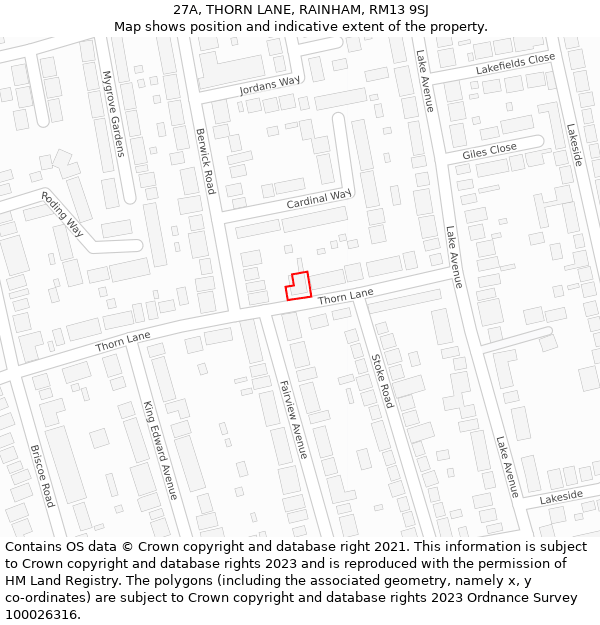 27A, THORN LANE, RAINHAM, RM13 9SJ: Location map and indicative extent of plot