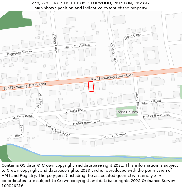 27A, WATLING STREET ROAD, FULWOOD, PRESTON, PR2 8EA: Location map and indicative extent of plot