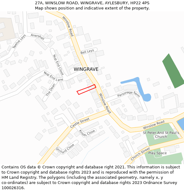 27A, WINSLOW ROAD, WINGRAVE, AYLESBURY, HP22 4PS: Location map and indicative extent of plot