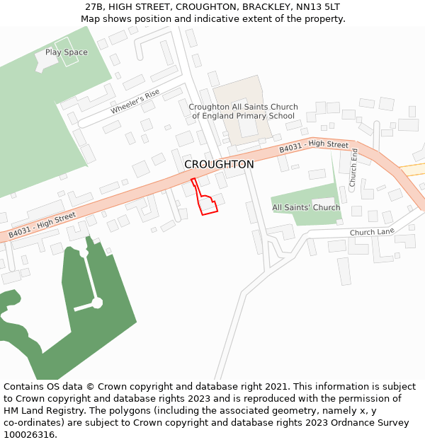 27B, HIGH STREET, CROUGHTON, BRACKLEY, NN13 5LT: Location map and indicative extent of plot