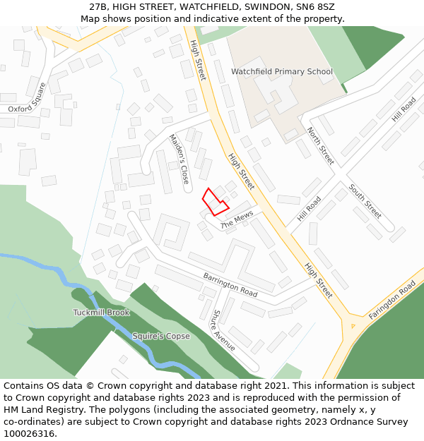 27B, HIGH STREET, WATCHFIELD, SWINDON, SN6 8SZ: Location map and indicative extent of plot