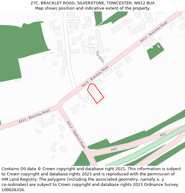 27C, BRACKLEY ROAD, SILVERSTONE, TOWCESTER, NN12 8UA: Location map and indicative extent of plot