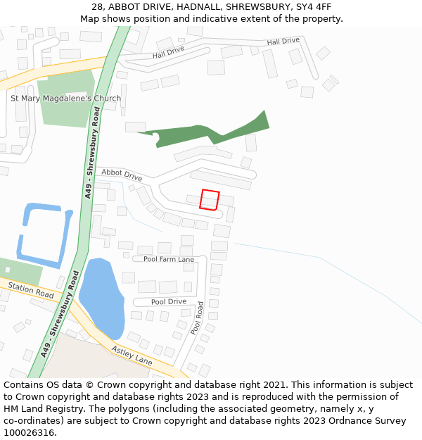 28, ABBOT DRIVE, HADNALL, SHREWSBURY, SY4 4FF: Location map and indicative extent of plot