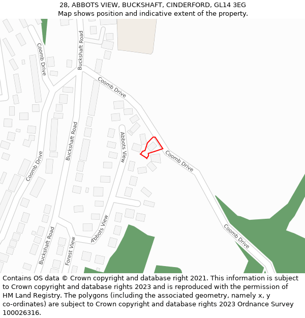 28, ABBOTS VIEW, BUCKSHAFT, CINDERFORD, GL14 3EG: Location map and indicative extent of plot