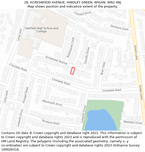 28, ACRESWOOD AVENUE, HINDLEY GREEN, WIGAN, WN2 4NJ: Location map and indicative extent of plot