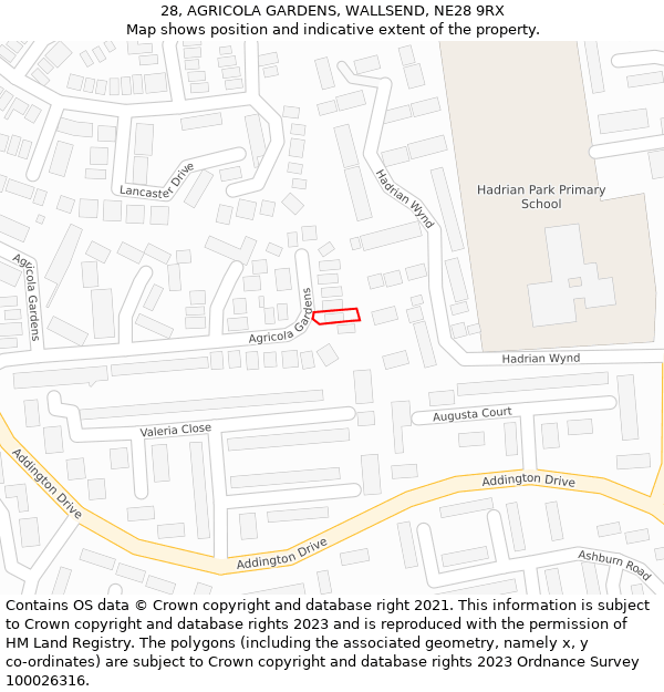 28, AGRICOLA GARDENS, WALLSEND, NE28 9RX: Location map and indicative extent of plot