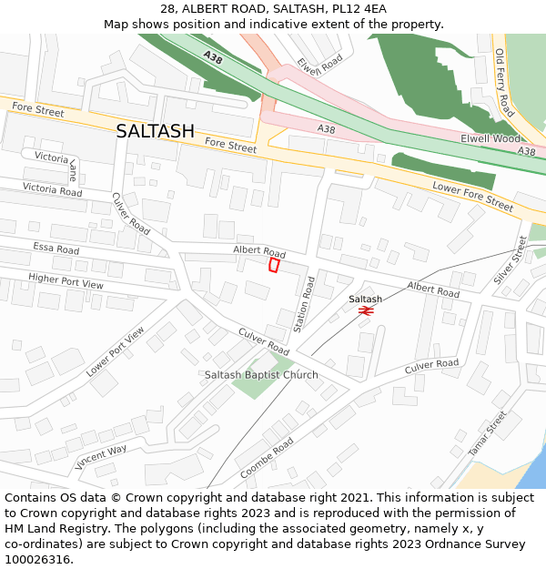 28, ALBERT ROAD, SALTASH, PL12 4EA: Location map and indicative extent of plot