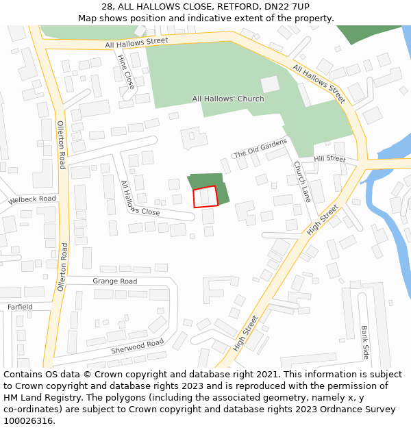 28, ALL HALLOWS CLOSE, RETFORD, DN22 7UP: Location map and indicative extent of plot