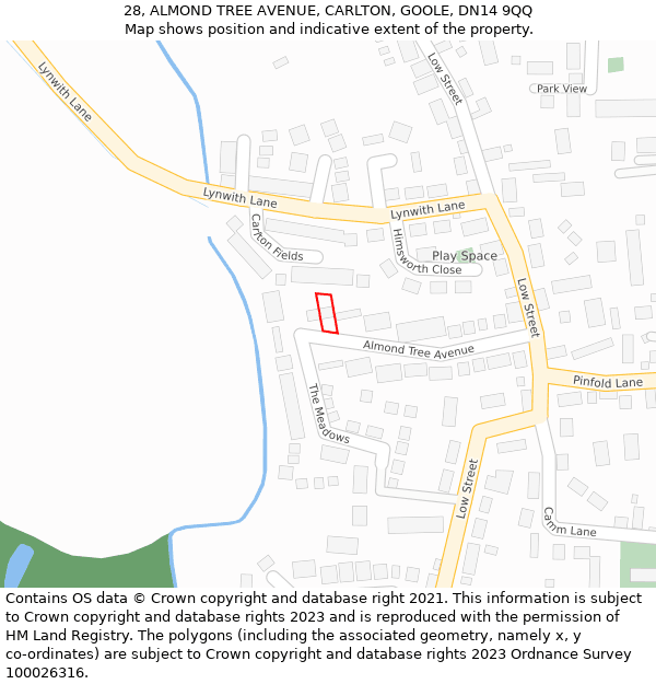 28, ALMOND TREE AVENUE, CARLTON, GOOLE, DN14 9QQ: Location map and indicative extent of plot