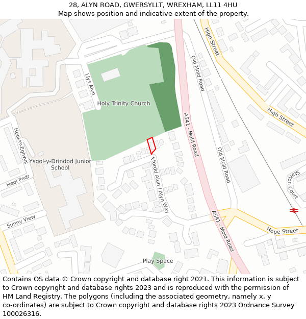 28, ALYN ROAD, GWERSYLLT, WREXHAM, LL11 4HU: Location map and indicative extent of plot