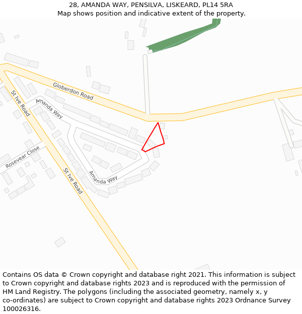 28, AMANDA WAY, PENSILVA, LISKEARD, PL14 5RA: Location map and indicative extent of plot