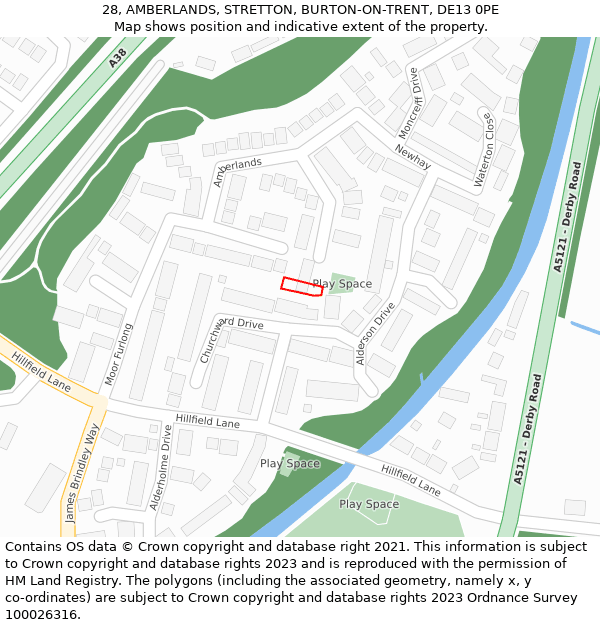 28, AMBERLANDS, STRETTON, BURTON-ON-TRENT, DE13 0PE: Location map and indicative extent of plot