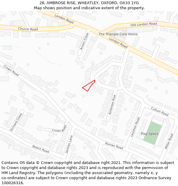 28, AMBROSE RISE, WHEATLEY, OXFORD, OX33 1YG: Location map and indicative extent of plot