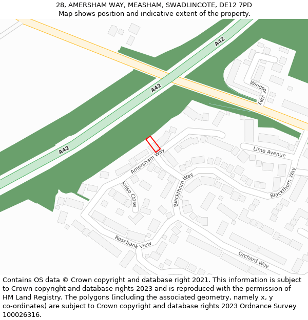 28, AMERSHAM WAY, MEASHAM, SWADLINCOTE, DE12 7PD: Location map and indicative extent of plot