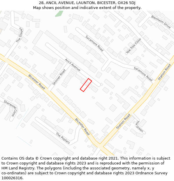 28, ANCIL AVENUE, LAUNTON, BICESTER, OX26 5DJ: Location map and indicative extent of plot