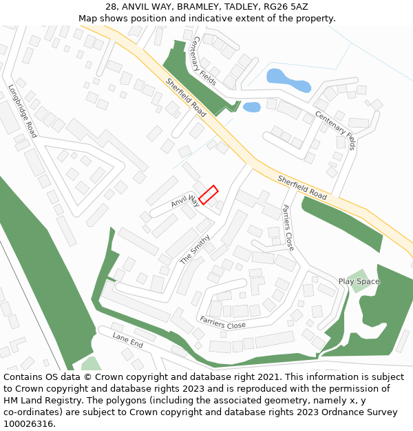 28, ANVIL WAY, BRAMLEY, TADLEY, RG26 5AZ: Location map and indicative extent of plot