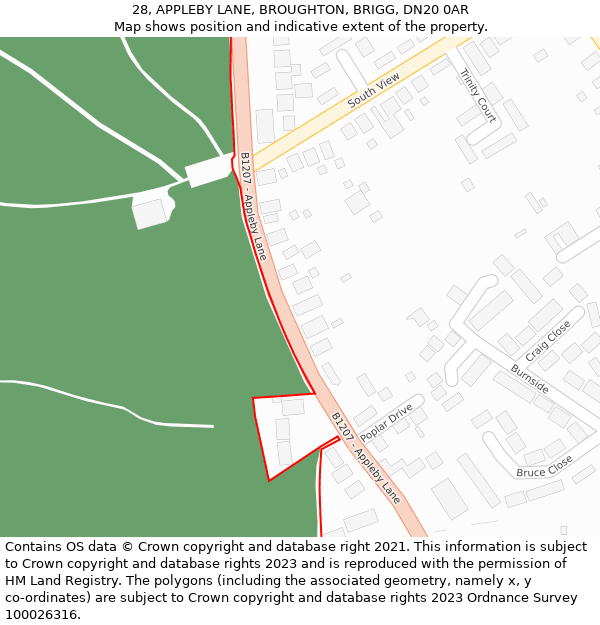 28, APPLEBY LANE, BROUGHTON, BRIGG, DN20 0AR: Location map and indicative extent of plot