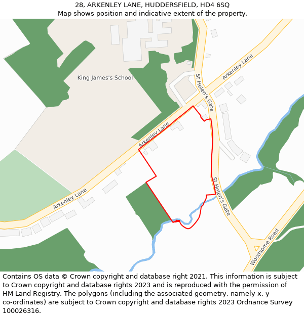 28, ARKENLEY LANE, HUDDERSFIELD, HD4 6SQ: Location map and indicative extent of plot