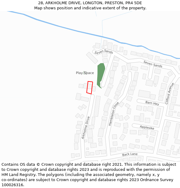 28, ARKHOLME DRIVE, LONGTON, PRESTON, PR4 5DE: Location map and indicative extent of plot