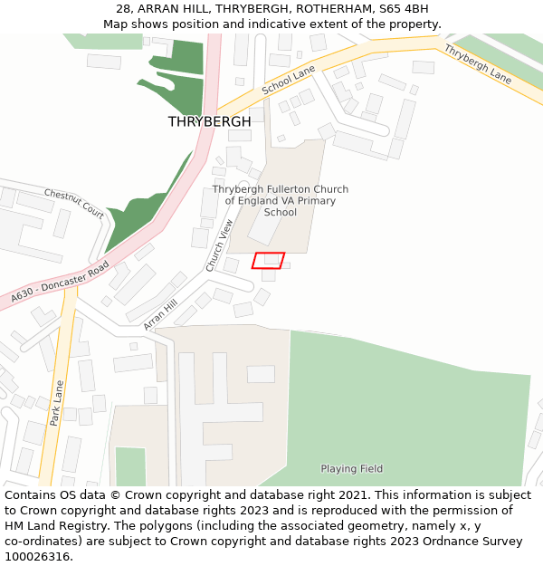 28, ARRAN HILL, THRYBERGH, ROTHERHAM, S65 4BH: Location map and indicative extent of plot