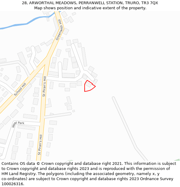 28, ARWORTHAL MEADOWS, PERRANWELL STATION, TRURO, TR3 7QX: Location map and indicative extent of plot