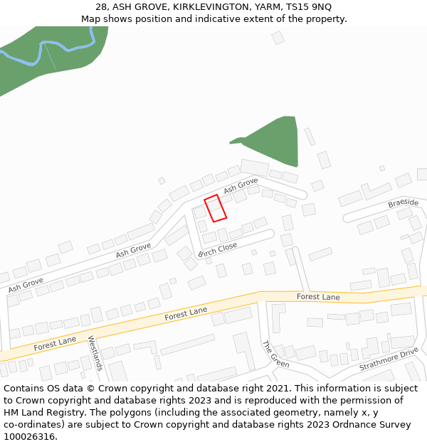 28, ASH GROVE, KIRKLEVINGTON, YARM, TS15 9NQ: Location map and indicative extent of plot