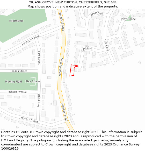 28, ASH GROVE, NEW TUPTON, CHESTERFIELD, S42 6FB: Location map and indicative extent of plot