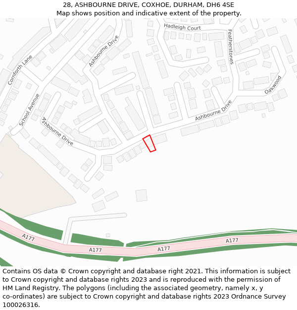 28, ASHBOURNE DRIVE, COXHOE, DURHAM, DH6 4SE: Location map and indicative extent of plot