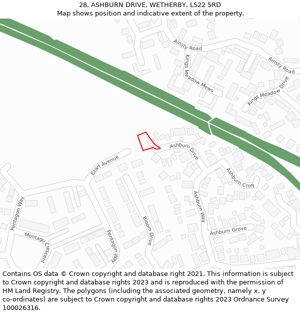 28, ASHBURN DRIVE, WETHERBY, LS22 5RD: Location map and indicative extent of plot