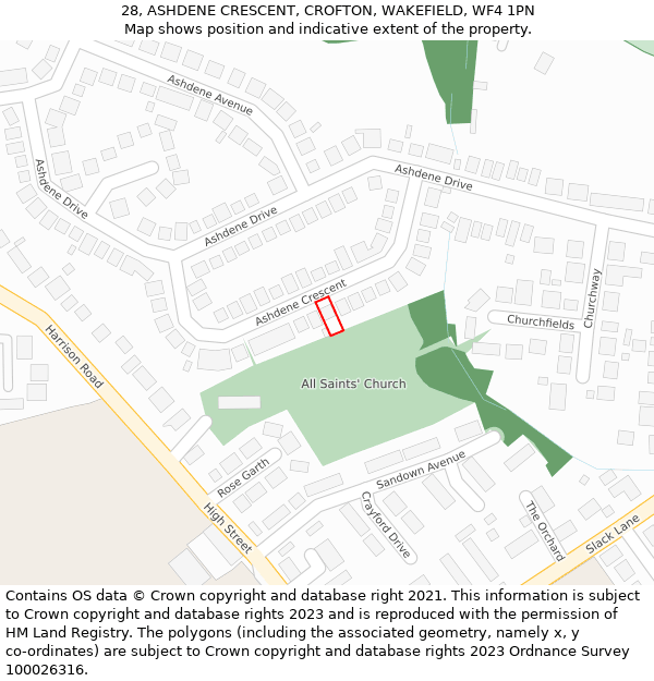 28, ASHDENE CRESCENT, CROFTON, WAKEFIELD, WF4 1PN: Location map and indicative extent of plot