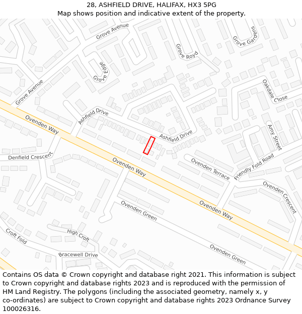 28, ASHFIELD DRIVE, HALIFAX, HX3 5PG: Location map and indicative extent of plot