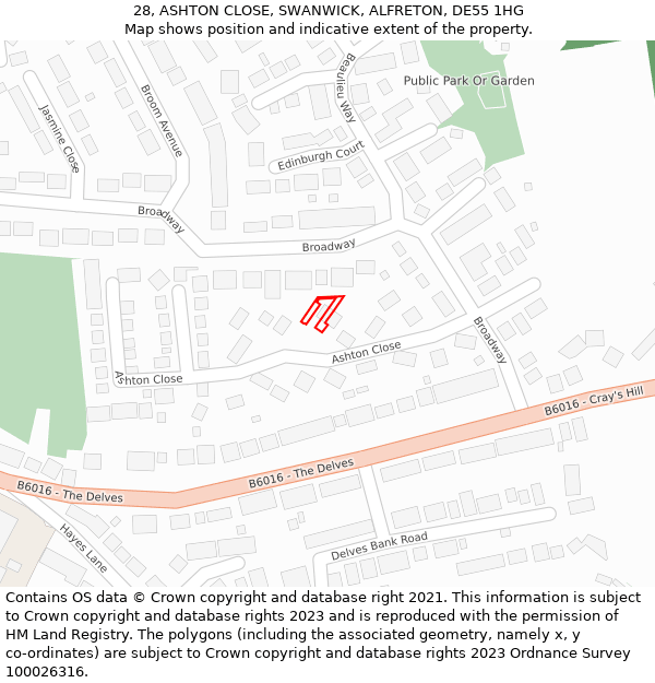 28, ASHTON CLOSE, SWANWICK, ALFRETON, DE55 1HG: Location map and indicative extent of plot