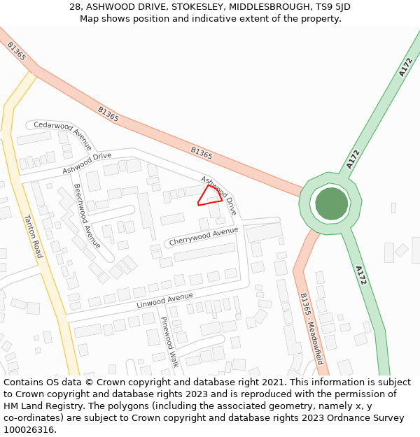 28, ASHWOOD DRIVE, STOKESLEY, MIDDLESBROUGH, TS9 5JD: Location map and indicative extent of plot