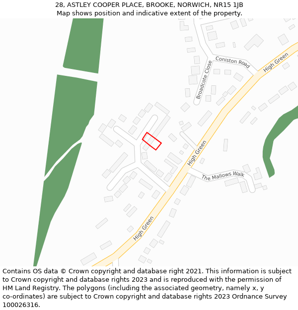 28, ASTLEY COOPER PLACE, BROOKE, NORWICH, NR15 1JB: Location map and indicative extent of plot