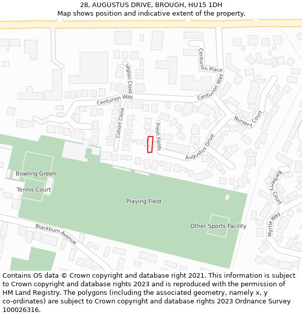 28, AUGUSTUS DRIVE, BROUGH, HU15 1DH: Location map and indicative extent of plot