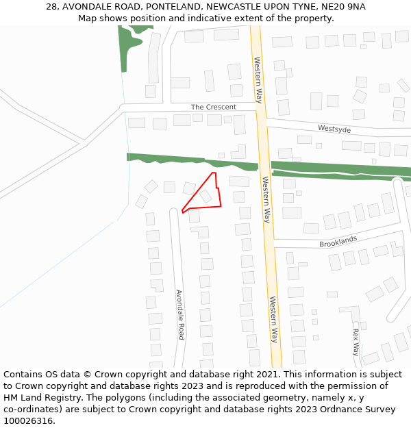 28, AVONDALE ROAD, PONTELAND, NEWCASTLE UPON TYNE, NE20 9NA: Location map and indicative extent of plot