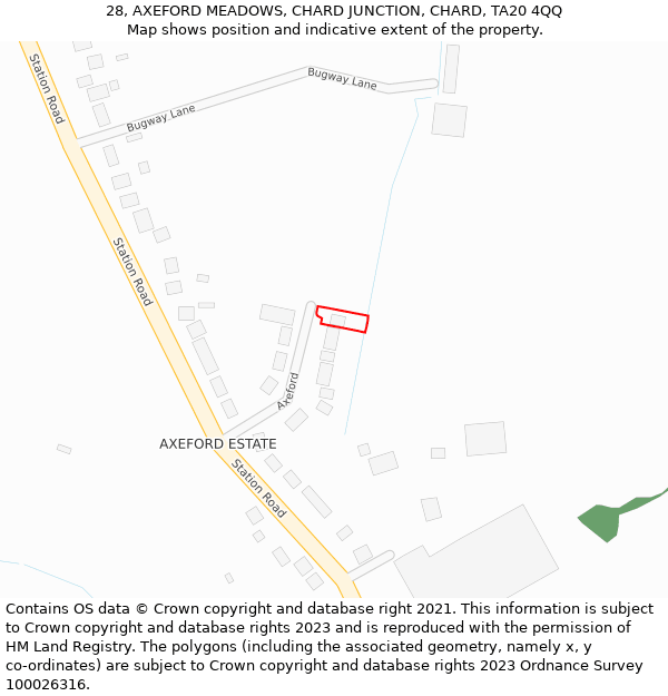 28, AXEFORD MEADOWS, CHARD JUNCTION, CHARD, TA20 4QQ: Location map and indicative extent of plot