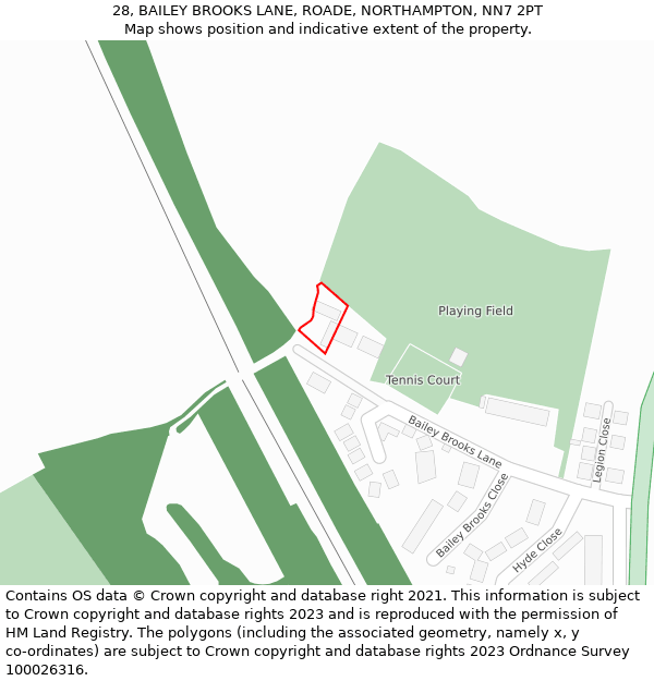 28, BAILEY BROOKS LANE, ROADE, NORTHAMPTON, NN7 2PT: Location map and indicative extent of plot